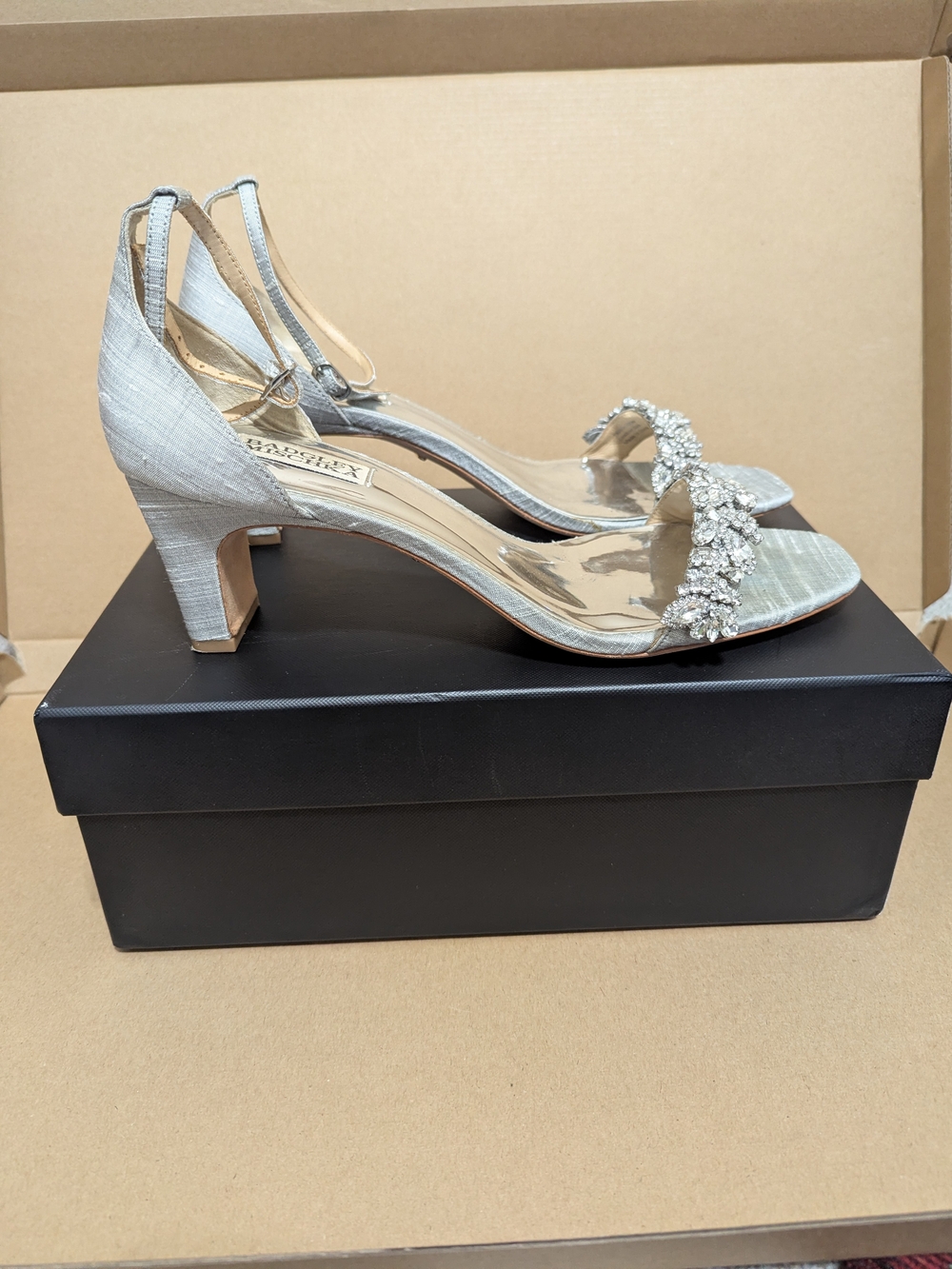 Badgley Mischka Embellished Heel Sandals Luxe Bridal Silver Sz 10 Glamour